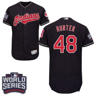 Men's Cleveland Indians #48 Tommy Hunter Navy Blue 2016 World Series Patch Stitched MLB Majestic Flex Base Jersey