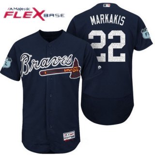 Men's Atlanta Braves #22 Nick Markakis Navy Blue 2017 Spring Training Stitched MLB Majestic Flex Base Jersey