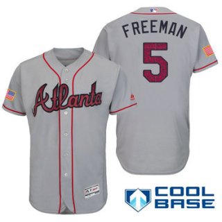 Men's Atlanta Braves #5 Freddie Freeman Gray Stars & Stripes Fashion Independence Day Stitched MLB Majestic Cool Base Jersey