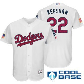 Men's Los Angeles Dodgers #22 Clayton Kershaw White Stars & Stripes Fashion Independence Day Stitched MLB Majestic Cool Base Jersey