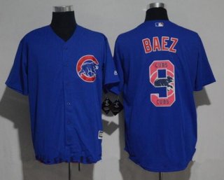 Men's Chicago Cubs #9 Javier Baez Royal Blue Team Logo Ornamented Stitched MLB Majestic Cool Base Jersey