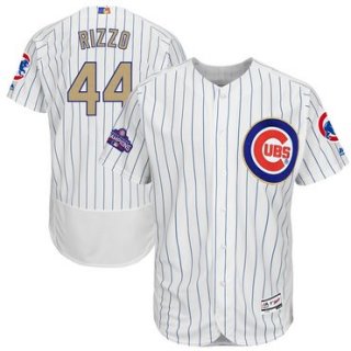 Men's Chicago Cubs #44 Anthony Rizzo White World Series Champions Gold Stitched MLB Majestic 2017 Flex Base Jersey