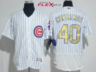 Men's Chicago Cubs #40 Willson Contreras White World Series Champions Gold Stitched MLB Majestic 2017 Flex Base Jersey