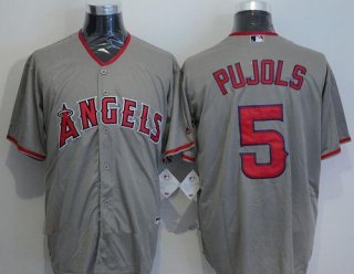 Men's Los Angeles Angels of Anaheim #5 Albert Pujols Gray Road Stitched MLB Majestic Cool Base Jersey