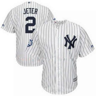 Men's New York Yankees Derek Jeter Majestic White Home Retirement Patch Official Cool Base Jersey