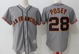 Men's San Francisco Giants #28 Buster Posey Gray Road Stitched MLB Majestic Cool Base Jersey