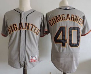 Men's San Francisco Giants #40 Madison Bumgarner Gray Gigantes Stitched MLB Majestic Flex Base Jersey