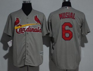 Men's St. Louis Cardinals #6 Stan Musial Retired Gray Road Stitched MLB Majestic Cool Base Jersey