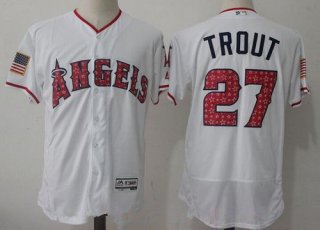 Men's Los Angeles Angels Of Anaheim #27 Mike Trout White 2017 Independence Stars & Stripes Stitched MLB Majestic Flex Base Jersey