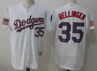 Men's Los Angeles Dodgers #35 Cody Bellinger White 2017 Independence Stars & Stripes Stitched MLB Majestic Flex Base Jersey