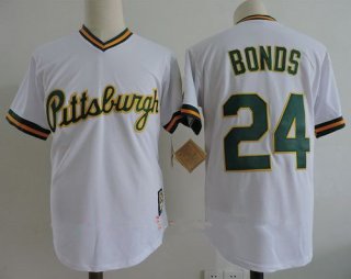 Men's Pittsburgh Pirates #24 Barry Bonds White with GREEN name number Stitched MLB Majestic Cooperstown Collection Jersey