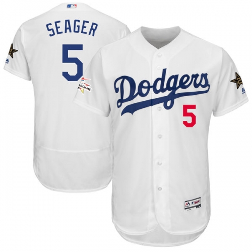 Men's Los Angeles Dodgers #5 Corey Seager Majestic White 2017 MLB All-Star Game Worn Stitched MLB Flex Base Jersey