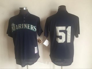 Men's Seattle Mariners #51 Randy Johnson Navy Blue Mesh Batting Practice Throwback Mitchell & Ness Baseball Jersey