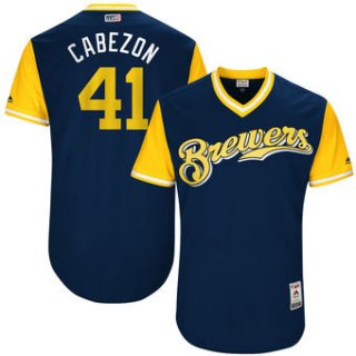 Men's Milwaukee Brewers Junior Guerra Cabezon Majestic Navy 2017 Players Weekend Authentic Jersey