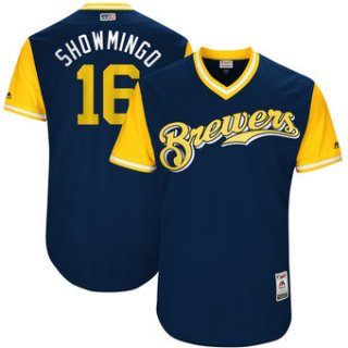 Men's Milwaukee Brewers Domingo Santana Showmingo Majestic Navy 2017 Players Weekend Authentic Jersey