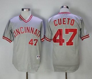 Men's Cincinnati Reds #47 Johnny Cueto Gray Pullover 2013 Cooperstown Collection Stitched MLB Majestic Jersey