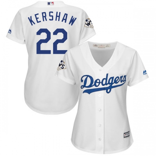 Women's Los Angeles Dodgers #22 Clayton Kershaw White 2017 World Series Bound Cool Base Player Jersey