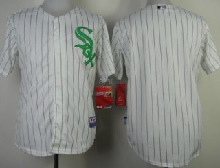 Chicago White Sox Blank White With Green Pinstripe Jersey