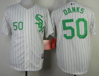 Chicago White Sox #50 John Danks White With Green Pinstripe Jersey