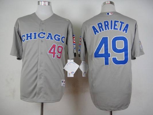 Men's Chicago Cubs #49 Jake Arrieta 1990 Turn Back The Clock Gray Jersey W1990 All-Star Patch