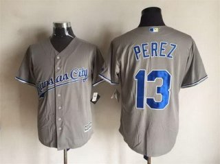 Men's Kansas City Royals #13 Salvador Perez Gray Road 2015 MLB Cool Base Jersey