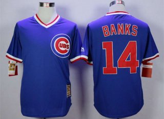 Men's Chicago Cubs #14 Ernie Banks Blue Throwback Jersey