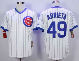 Men's Chicago Cubs #49 Jake Arrieta White Throwback Jersey