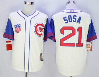 Men's Chicago Cubs #21 Sammy Sosa Cream 1942 Turn Back The Clock Jersey