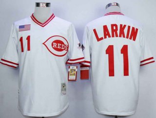 Men's Cincinnati Reds #11 Barry Larkin White 1990 Throwback Jersey