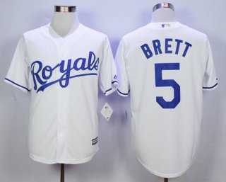 Men's Kansas City Royals #5 George Brett White New Cool Base Jersey