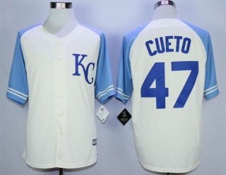 Men's Kansas City Royals #47 Johnny Cueto Cream New Cool Base Jersey