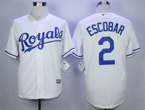 Men's Kansas City Royals #2 Alcides Escobar White New Cool Base Jersey