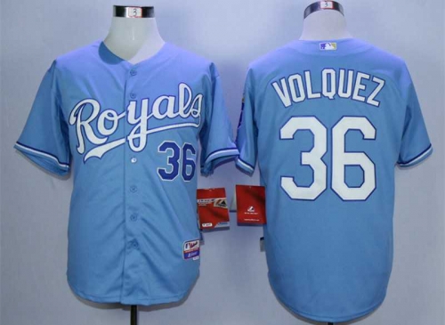 Men's Kansas City Royals #36 Edinson Volquez Light Blue Cool Base Jersey