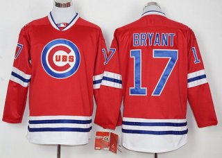 Men's Chicago Cubs #17 Kris Bryant Red Long Sleeve Baseball Jersey