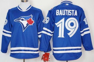 Men's Toronto Blue Jays #19 Jose Bautista Blue Alternate Long Sleeve Baseball Jersey