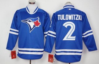 Men's Toronto Blue Jays #2 Troy Tulowitzki Blue Alternate Long Sleeve Baseball Jersey