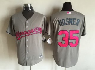 Men's Kansas City Royals #35 Eric Hosmer Gray With Pink 2016 Mother's Day Baseball Cool Base Jersey