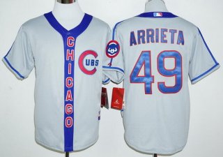 Men's Chicago Cubs #49 Jake Arrieta Gray CHICAGO 2016 Retro Baseball Jersey