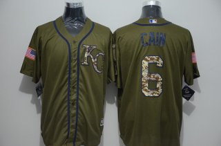 Men's Kansas City Royals #6 Lorenzo Cain Green Salute to Service Majestic Baseball Jersey