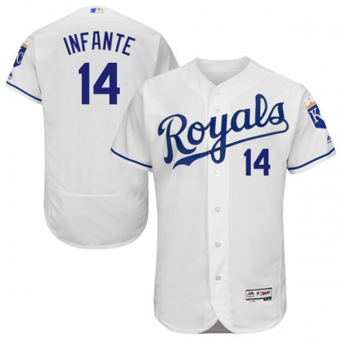 Men's Kansas City Royals #14 Omar Infante White Home 2016 Flexbase Majestic Baseball Jersey