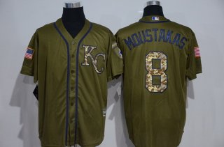 Men's Kansas City Royals #8 Mike Moustakas Green Salute to Service Majestic Baseball Jersey