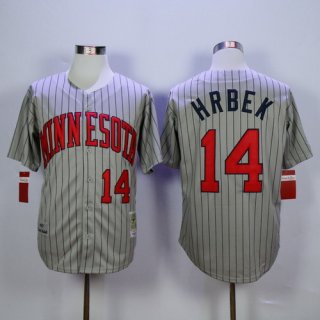 Men's Minnesota Twins #14 Kent Hrbek Retired 1987 Gray Pinstirpe Mitchell & Ness Throwback Jersey