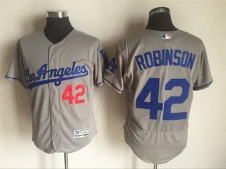 Men's Brooklyn Dodgers #42 Jackie Robinson Retired Gray Road 2016 Flexbase Majestic Baseball Jersey