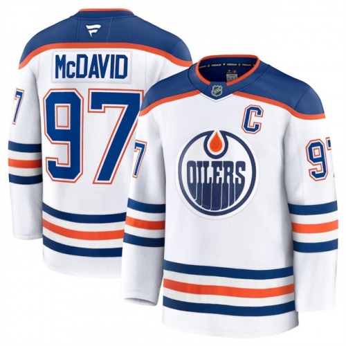 Men's Edmonton Oilers #97 Connor McDavid White 2024-25 Away Stitched Hockey Jersey