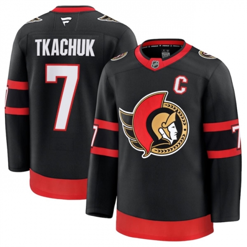 Men's Ottawa Senators #7 Brady Tkachuk Black 2024-25 Home Stitched Hockey Jersey