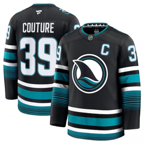 Men's San Jose Sharks #39 Logan Couture Black 2024-25 Alternate Stitched Hockey Jersey