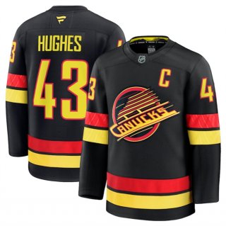 Men's Vancouver Canucks #43 Quinn Hughes Black 2024-25 Alternate Stitched Hockey Jersey