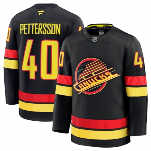 Men's Vancouver Canucks #40 Elias Pettersson Black 2024-25 Alternate Stitched Hockey Jersey