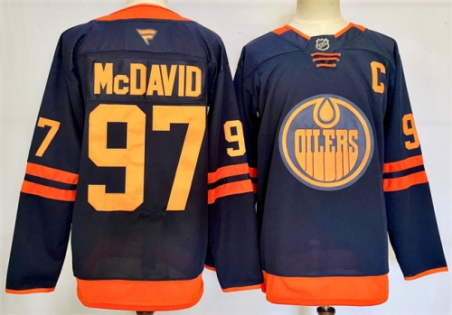 Men's Edmonton Oilers #97 Connor McDavid Navy 2024-25 C Patch Stitched Jersey