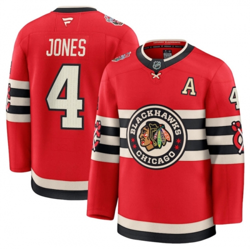 Men's Chicago Blackhawks #4 Seth Jones Red 2024-25 Winter Classic Stitched Hockey Jersey